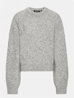 Rotate - 3D flower knit Light grey melange